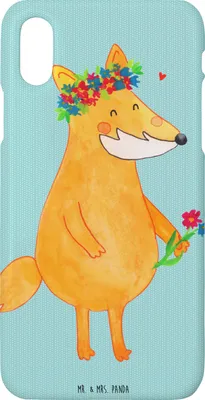 Produktbild von Mr. & Mrs. Panda Iphone 10 Handyhülle Fuchs Blumen - Türkis Pastell - Geschenk, Ich, Boho, Freundin, Liebe, Blume, Handy, Blumenliebe, Cover, X, Hülle