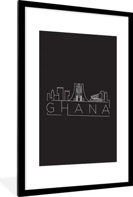 Produktbild von MuchoWow® MuchoWow® Gerahmtes Poster Skyline "Ghana" weiß auf schwarz 60x90 cm - Poster mit zchwarzem Bilderrahmen - Dekoration - Wandposter Wohnzimmer - Hochwertig