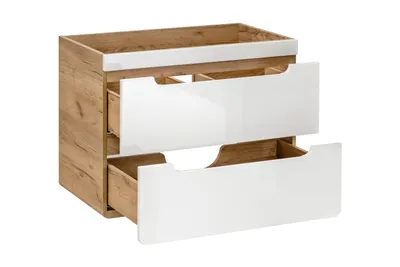 Immagine prodotto di Mobile Bagno Sotto Lavabo 80 Cm Rovere Craft Bianco Lucido 2 Cassetti