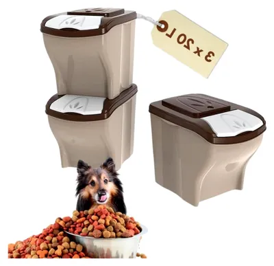 Produktbild von 3x Futtertonne für Hunde und Katzen, Tierfutterbehälter, Trockenfutter Aufbewahrung, Futterbox 3 x 20 L 60 L