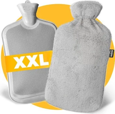 Produktbild von Wärmflasche XXL groß 3,5 Liter mit Bezug - Grau und Weiches Fleece Wärmflaschenbezug - Wärmeflasche für Babys, Kinder und Erwachsene