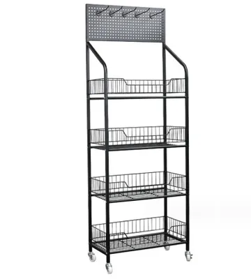 Produktbild von Ladenregale Einzelhandel - 140x50x27 cm Supermarktregale - Verkaufsregale mit 4 Rollen - Lagerregal mit 4 Fachböden - Werkstattregal mit 10 x Lochwand Haken, Kellerregal, Garagenregal, Metallregal