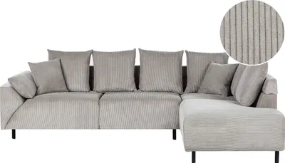 Produktbild von BELIANI 4-Sitzer Ecksofa Linksseitig Hellgrau Cordbezug mit Dekokissen Hohe Schwarze Metallbeine Abziehbare Kissenbezüge Modern Trendig Polstersofa