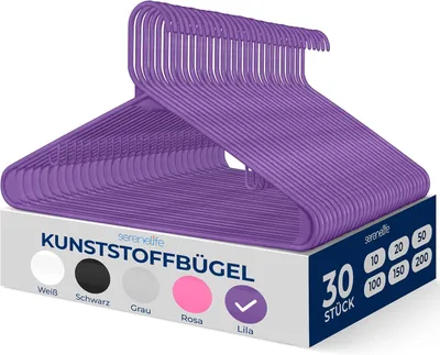 Produktbild von SereneLife Kleiderbügel für Jede Garderobe, Kleiderhacken für Anzüge, Röcke & Hosen, Kunststoff Bügel Platzsparend & rutschfest - 30 Stück, Lila