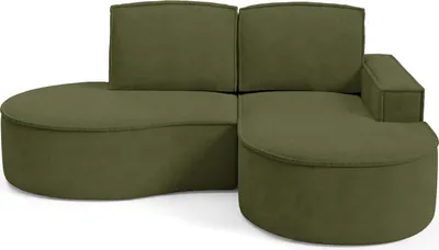Produktbild von BETTSO FLOW Ecksofa mit abgerundeten Seiten mit Kissen grün in Curio Stoff Rechts