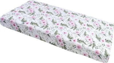 Produktbild von Spannbettlaken für Kinderbett, Spannbettuch, 60x120cm, Baumwolle, Pinke Blumen