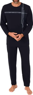 Produktbild von Normann Herren langarm Schlafanzug Pyjama mit Frontprint in zeitlos eleganter Optik ; navy , 50