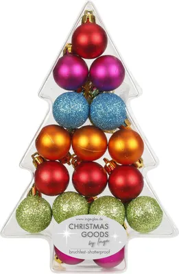 Produktbild von Weihnachtskugeln Kunststoff 3cm in Tannenbaumbox 17er Set Mille Fiori