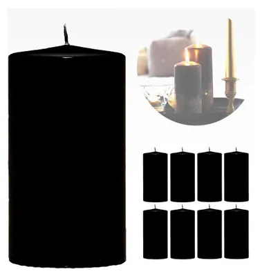 Produktbild von 8er Set Stumpenkerzen Weihnachten - Schwarz - 5,8cm x 12cm - Weihnachtskerzen für Adventskranz