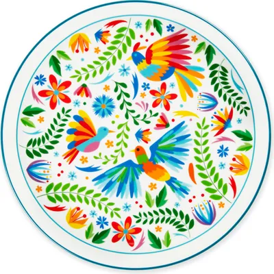 Image de Set Excelsa 4 assiettes à pizza Mexican Flowers en porcelaine colorée