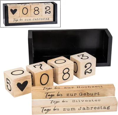 Imagen del producto de Calendario de cuenta regresiva con cubos de madera, color natural, dimensiones 18x7x5,5 cm, ideal para colocar en una mesa