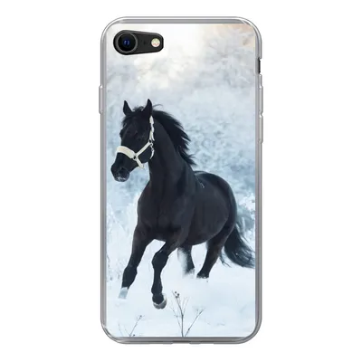 Produktbild von MuchoWow® Handyhülle Schutzhülle Hülle für iPhone SE 2020 Pferd - Schnee - Wald Silikon Softcase Handy Hülle - Kartenbesitzer