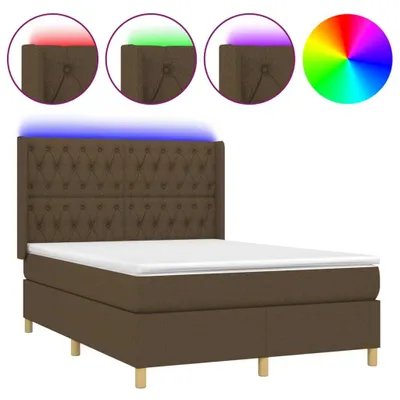 Immagine prodotto di Letto a Molle Materasso e LED Marrone Scuro 140x200 cm Tessuto