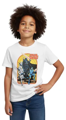 Produktbild von Star Wars Retro Darth Vader Und Stormtrooper Kinder T-Shirt, 110/116 (5-6 Jahre), Weiß