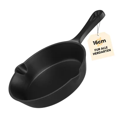 Produktbild von HOMELUX Gusseisenpfanne 16cm Pfanne Gusseisen Induktion Antihaft Eingebrannte Gusspfanne, Eisenpfanne Cast Iron Pan, Skillet Grillpfanne Steakpfanne