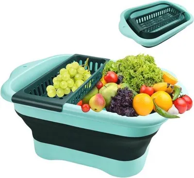 Productafbeelding van Opvouwbare Afwasbak 11L met Afvoerplug - Ruimtebesparende Spoelbak voor Camping en Outdoor