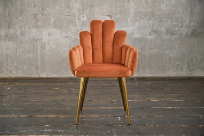 Produktbild von KAWOLA Stuhl FREJA Esszimmerstuhl Velvet orange Fuß gold