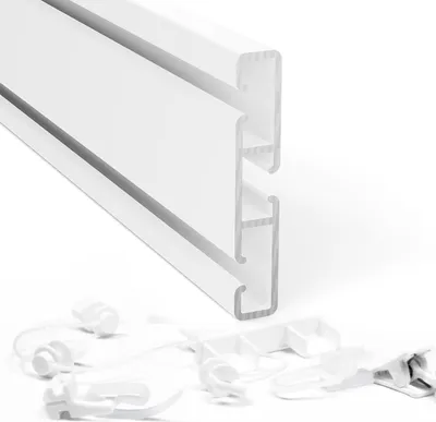 Produktbild von DQ-PP 150cm Gardinenschiene mit Klick-Gleiter – Weiß – Aluminium – 1-/2-läufig Gardinensystem – Vorhangstange – Deckenschiene