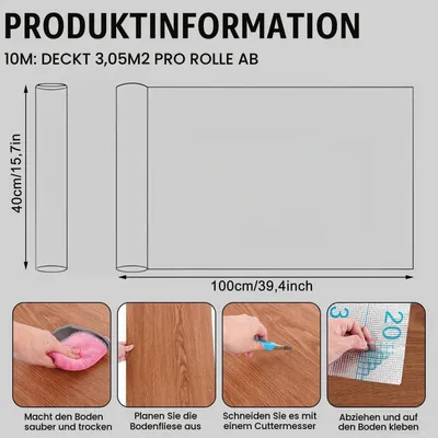 Obrázek produktu pro Samolepicí vinylová podlaha, hnědá, 5 m², rozměry 40 cm x 10 m, voděodolná