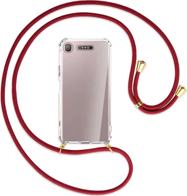 Produktbild von Handykette Backcover-Schutzhülle mit Band (Metall goldfarben) für Sony Xperia XZ1 - dunkelrot