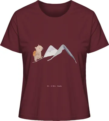 Produktbild von Mr. & Mrs. Panda Oberteil Damen Bär Bergsteigen Größe M - Burgundy - Geschenk, Damenshirt, Baumwoll T-Shirt, Alpinwandern, Alpinismus, Wandern, Kurzarmshirt, Trekking