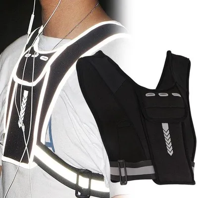 Image de Sac de poitrine noir brillant, réglable de 70 cm à 160 cm, sac de course à pied à 4 compartiments, poche intérieure pour bouteille d'eau, support pour téléphone sur la chaussure de course, sac de poitrine pour la randonnée.