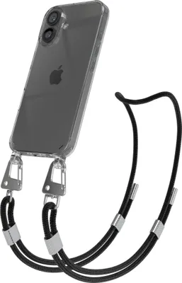 Produktbild von EAZY CASE Handykette für Apple iPhone 16, Transparente Silikonhülle mit Band, Clear Case, abnehmbar in Schwarz