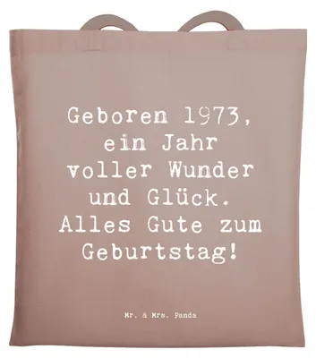 Produktbild von Mr. & Mrs. Panda Shopping Tasche Spruch 1973 Geburtstag - Braun Pastell - Geschenk, Happy Birthday, Geburtstagsgeschenk, besondere Menschen, Tote Bag, Geschenke, Alter