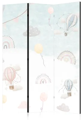 Produktbild von Muralo Beiseitig bedruckter PARAVENT 3-teilig Raumteiler klappbar REGENBOGEN BALLONS WOLKEN 135cmx172cm