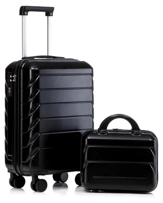 Produktbild von 14"/19" 2-teiliges ABS-Spinner-Kofferset mit Zahlenschloss & 14" Kosmetiktasche (Schwarz) Koffer