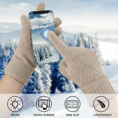 Produktbild von 2 Paar Damen Winterhandschuhe Gestrickte Touchscreen Finger Doppelschichtige Elastische Handschuhe
