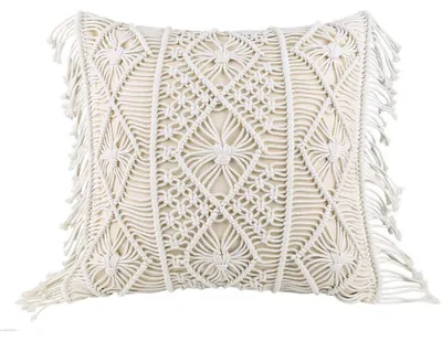 Produktbild von Kissenbezug, Sofakissen, Dekokissen, Boho-Kissenbezug, Baumwoll-Dekokissen mit Makramee für Bett, Sofa, Couch, Auto, Beige, 45 x 45 cm