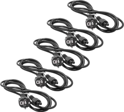 Produktbild von vhbw 5x Netzkabel Schutzkontaktstecker kompatibel mit Vorwerk Kobold VR300, VR100, VR200 - C5 Micky Mouse Kleeblatt Buchse, 2 m