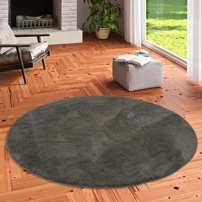 Produktbild von Luxus Super Soft Hochflor Langflor Teppich Silky Anthrazit Rund, Größe:160 cm Rund