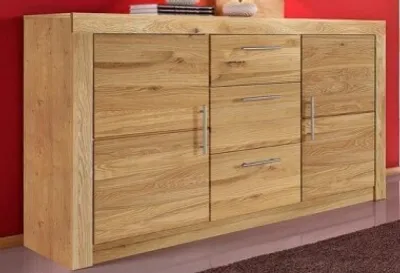 Produktbild von Sideboard modern Wildeiche teilmassiv geölt, hochwertige Metallgriffe, Ganzmetallscharniere, 82x140x42 cm (HxBxT)