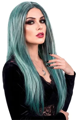 Productafbeelding van Gladde pruik, heksentype, turquoise-groen