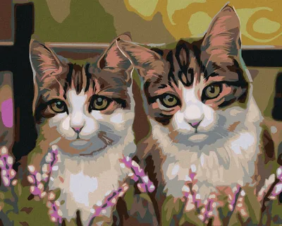 Image de Zuty - Peinture par numéros - CHATS DANS L'HERBE, 40 x 50 cm, sans cadre et sans tension de la toile