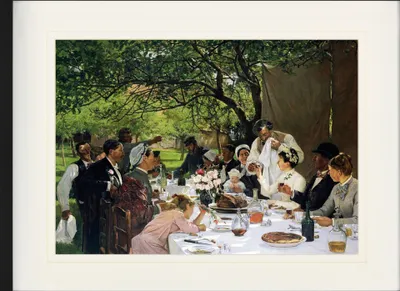 Produktbild von Albert Auguste Fourié Gerahmtes Bild Mit Edlem Passepartout | Wand-Bilder | Im Bilderrahmen - Hochzeitsmahl Bei Yport, 1886 (60 x 80 cm)
