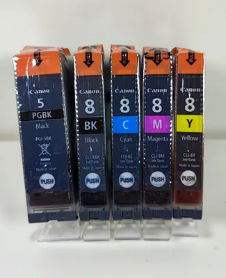 Produktbild von 5 Original Canon PG5BK CLI-8 BK/C/M/Y Tintenpatronen Pixma iP4300 iP5300 4200 5200 Set Satz Multipack