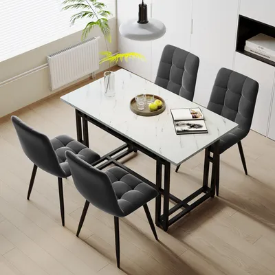 Produktbild von MODFU Marmoroptik Esszimmertisch Esstisch 120x70cm, Rechteckiger Esstisch Küchentisch mit Metallbeinen für Esszimmer Wohnzimmer, Schwarz