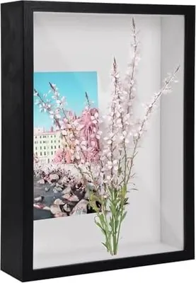 Produktbild von 3D Bilderrahmen zum Befüllen A4, Schattenbox Vitrine Rahmen, 3D Tief Objektrahmen mit Transparente Acrylplatte Rahmen, Hölzern 3D Rahmen für Medaillen Blumen Foto Erinnerungsstücke (Schwarz 5CM)