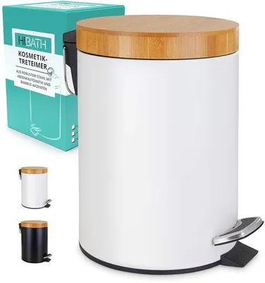 Produktbild von Küchenabfalleimer Edelstahl 5 Liter Weiß mit Bambudeckel
