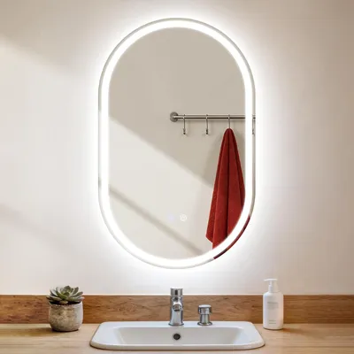 Obrázek produktu pro ZMH LED osvětlení zrcadla, koupelnové osvětlení 50 x 80 cm, dotykový spínač, 3000 K–6500 K, osvětlené koupelnové zrcadlo, stmívatelné, oválné
