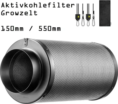 Produktbild von JUNG Aktivkohlefilter Abluft Growbox Aktivkohlefilter 150 - 550 mm, Grow Box Zelt Filter, Zubehör für Gewächszelt, Pflanzenzucht, Cannabis Set Box