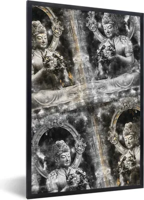 Produktbild von MuchoWow® MuchoWow® Gerahmtes Poster Buddha - Silber - Rauch 20x30 cm - Poster mit zchwarzem Bilderrahmen - Drucken - Bilder Poster im Rahmen