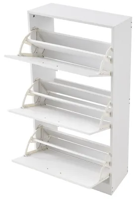 Produktbild von Schuhregal - Schuhschrank - Spanplatte - 3 Klappläden - 60 x 23,7 x 120 cm - Weiß