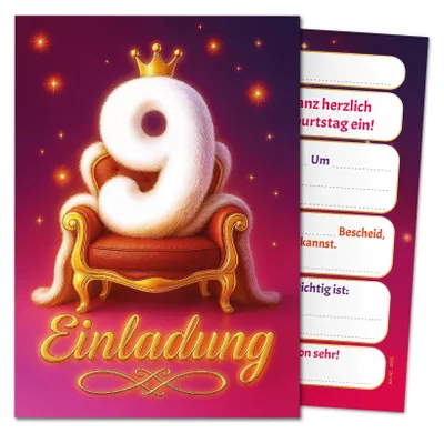Zdjęcie produktu dla Elzusha - Zestaw 8 zaproszeń na 9. urodziny