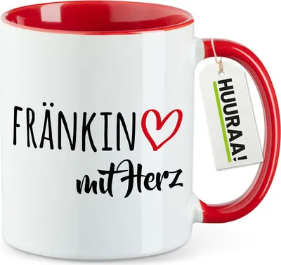 Produktbild von Huuraa Kaffeetasse Fränkin mit Herz 330ml Rot Keramik Kaffeebecher Geschenkidee