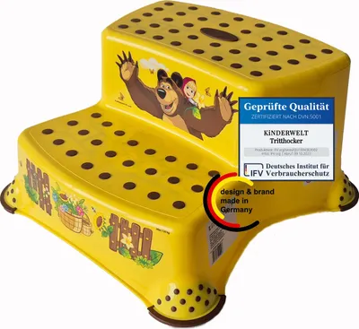 Produktbild von KiNDERWELT Premium zweistufiger Tritthocker für Kinder und Babys, gelb, Tritthocker 2 Stufen für Kleinkinder ab 3 Jahren, abwischbar, rutschfest und BPA-frei