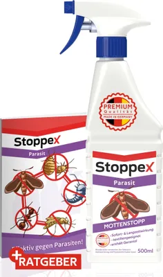 Produktbild von Stoppex® Parasit Mottenstopp- Spray gegen Motten, Lebensmittelmotten und Kleidermotten.